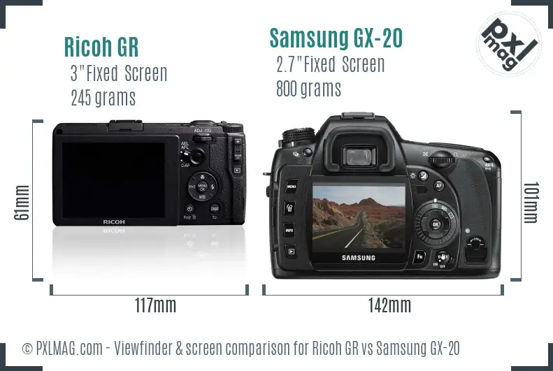Ricoh GR vs Samsung GX-20 Screen and Viewfinder comparison