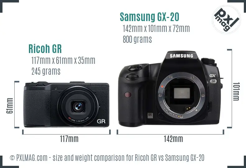 Ricoh GR vs Samsung GX-20 size comparison