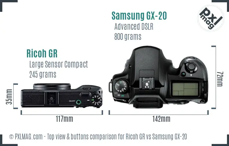 Ricoh GR vs Samsung GX-20 top view buttons comparison