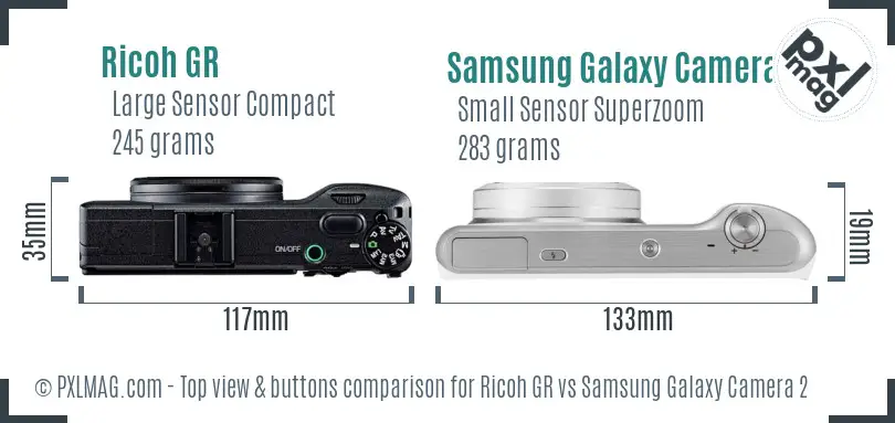 Ricoh GR vs Samsung Galaxy Camera 2 top view buttons comparison
