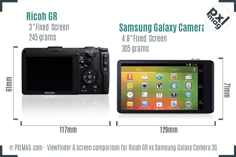 Ricoh GR vs Samsung Galaxy Camera 3G Screen and Viewfinder comparison