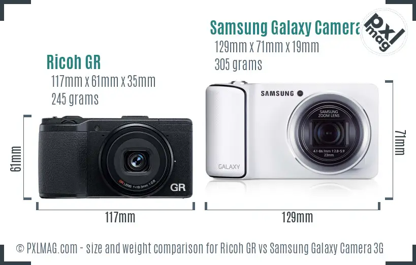 Ricoh GR vs Samsung Galaxy Camera 3G size comparison