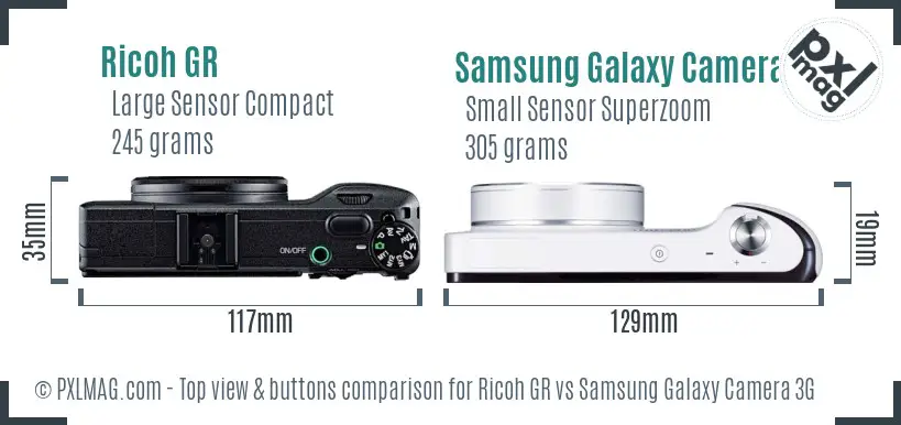 Ricoh GR vs Samsung Galaxy Camera 3G top view buttons comparison