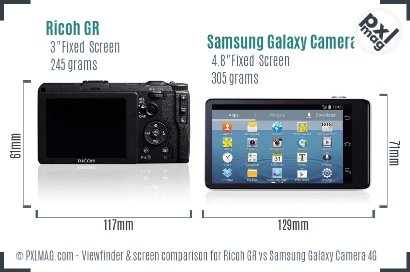 Ricoh GR vs Samsung Galaxy Camera 4G Screen and Viewfinder comparison