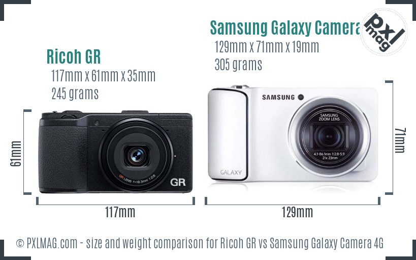 Ricoh GR vs Samsung Galaxy Camera 4G size comparison