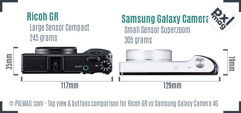 Ricoh GR vs Samsung Galaxy Camera 4G top view buttons comparison