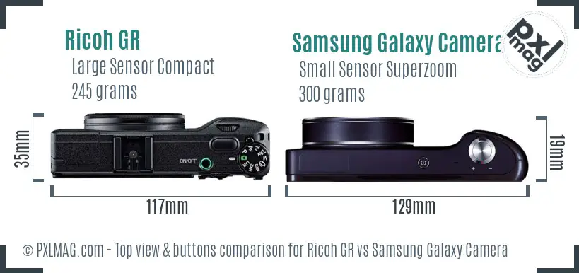 Ricoh GR vs Samsung Galaxy Camera top view buttons comparison