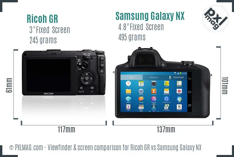 Ricoh GR vs Samsung Galaxy NX Screen and Viewfinder comparison