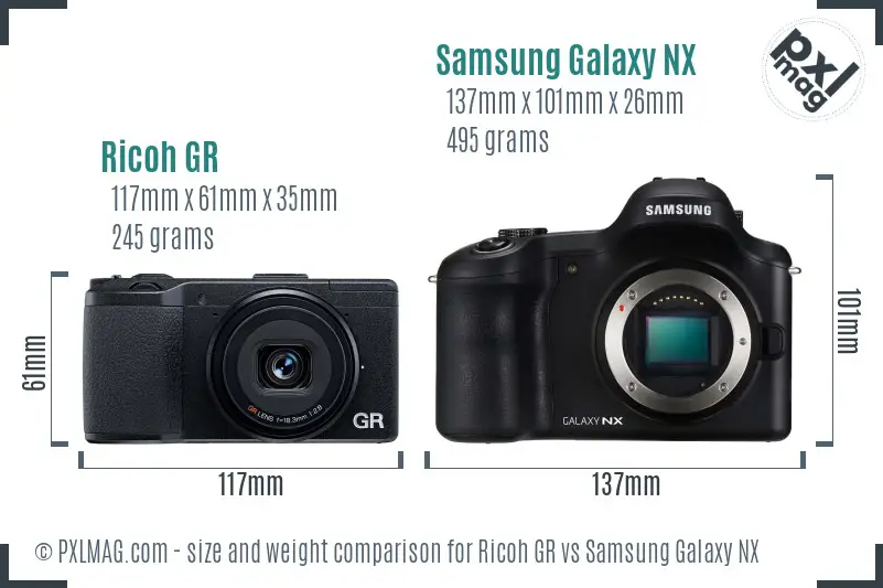 Ricoh GR vs Samsung Galaxy NX size comparison