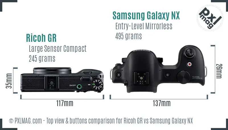 Ricoh GR vs Samsung Galaxy NX top view buttons comparison