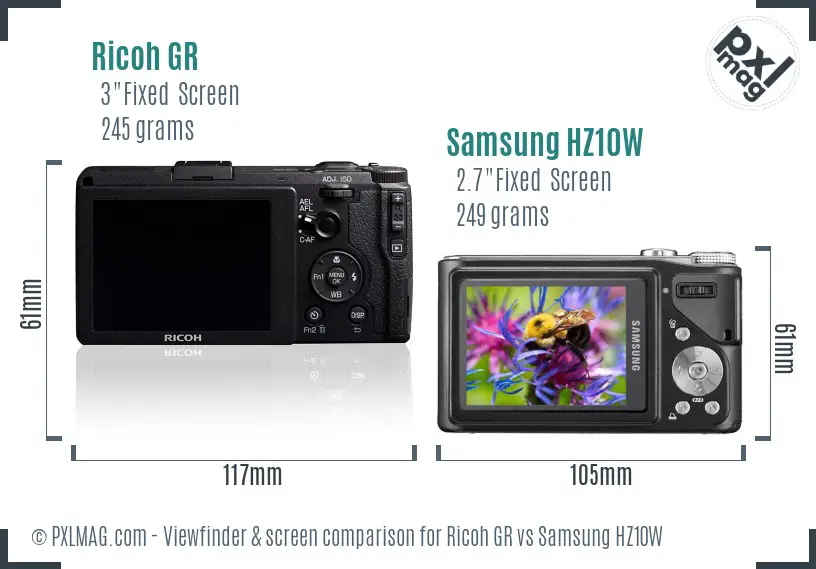Ricoh GR vs Samsung HZ10W Screen and Viewfinder comparison