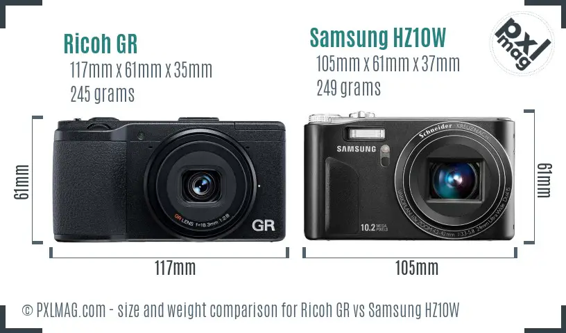 Ricoh GR vs Samsung HZ10W size comparison