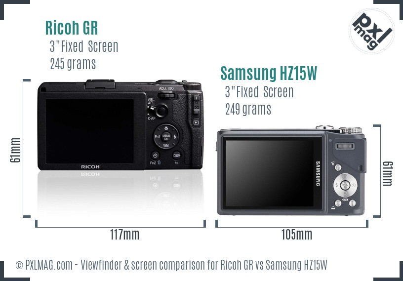 Ricoh GR vs Samsung HZ15W Screen and Viewfinder comparison