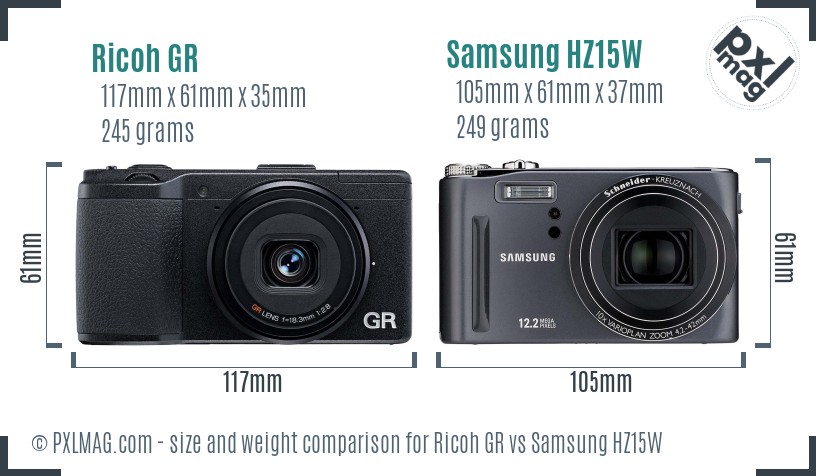 Ricoh GR vs Samsung HZ15W size comparison