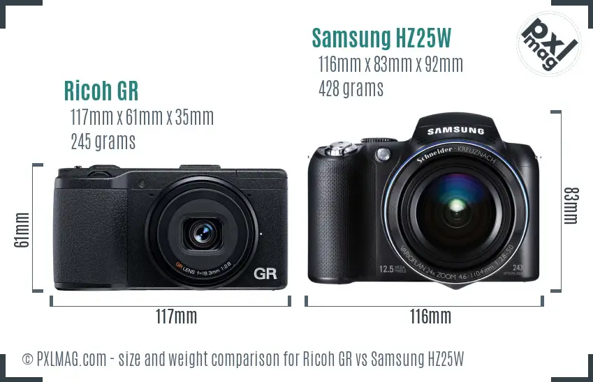 Ricoh GR vs Samsung HZ25W size comparison