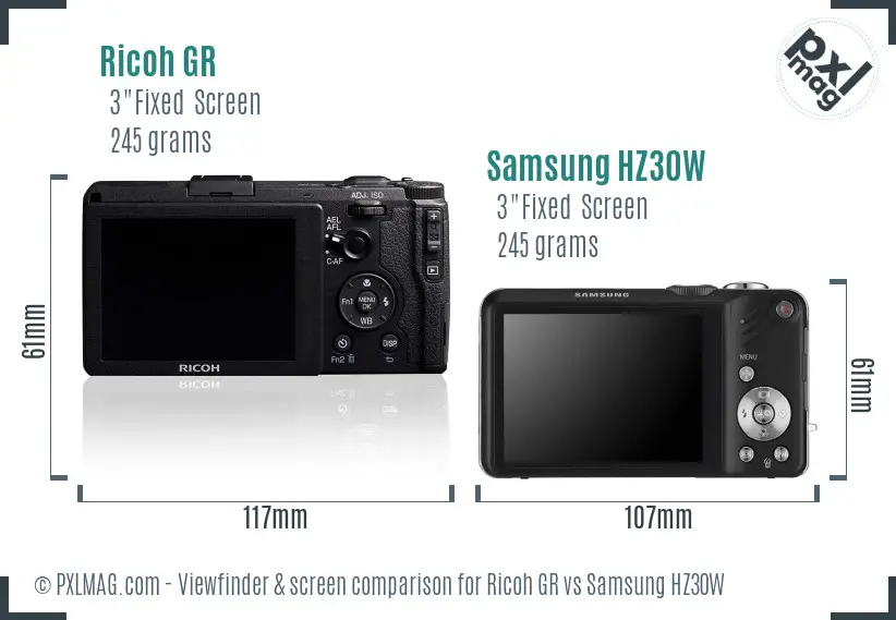 Ricoh GR vs Samsung HZ30W Screen and Viewfinder comparison