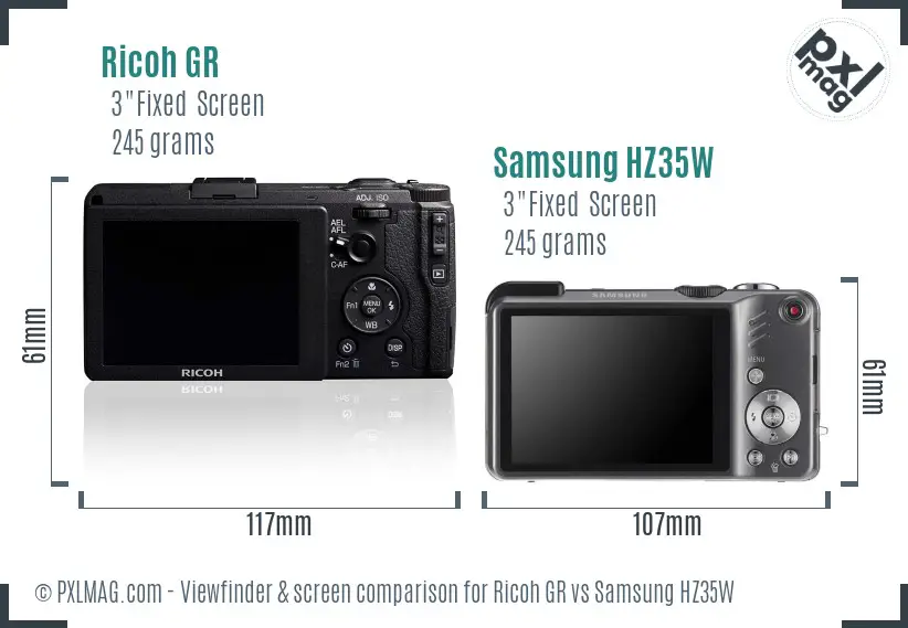 Ricoh GR vs Samsung HZ35W Screen and Viewfinder comparison