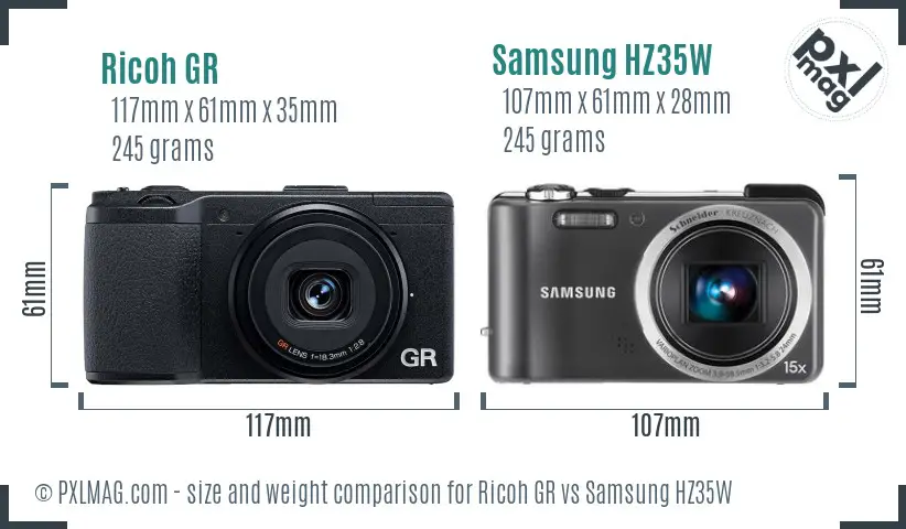 Ricoh GR vs Samsung HZ35W size comparison