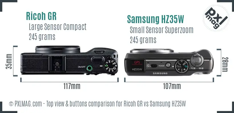 Ricoh GR vs Samsung HZ35W top view buttons comparison
