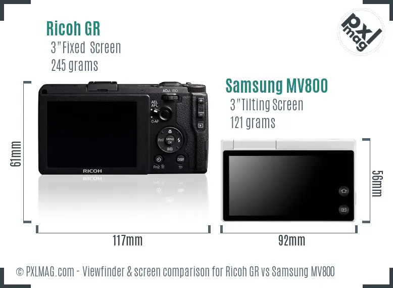 Ricoh GR vs Samsung MV800 Screen and Viewfinder comparison