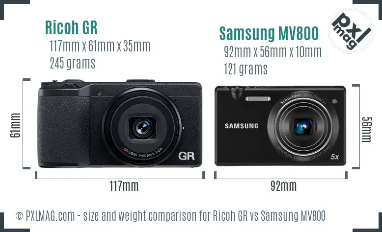 Ricoh GR vs Samsung MV800 size comparison