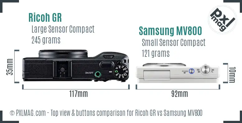 Ricoh GR vs Samsung MV800 top view buttons comparison