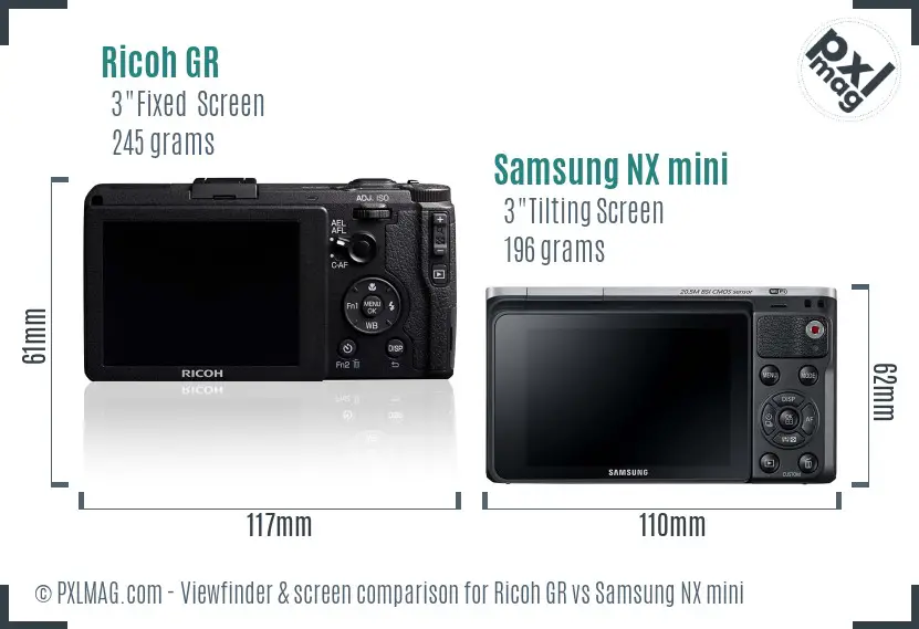 Ricoh GR vs Samsung NX mini Screen and Viewfinder comparison