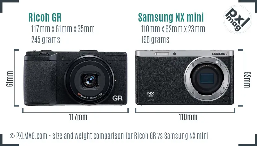 Ricoh GR vs Samsung NX mini size comparison