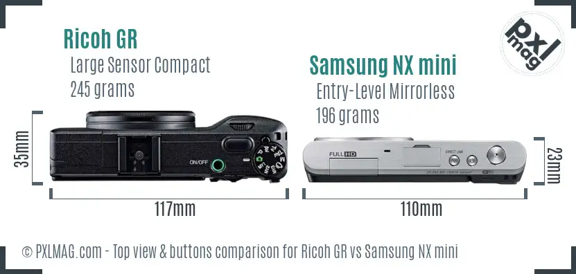 Ricoh GR vs Samsung NX mini top view buttons comparison