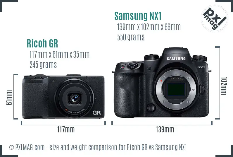 Ricoh GR vs Samsung NX1 size comparison