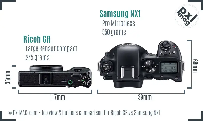 Ricoh GR vs Samsung NX1 top view buttons comparison