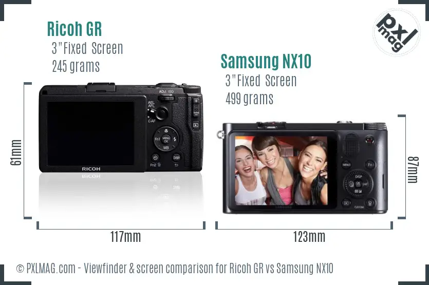Ricoh GR vs Samsung NX10 Screen and Viewfinder comparison