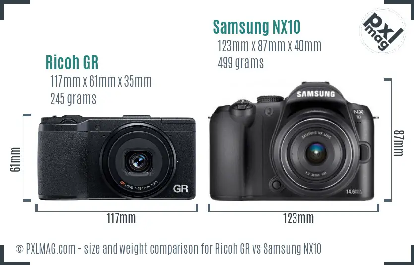 Ricoh GR vs Samsung NX10 size comparison