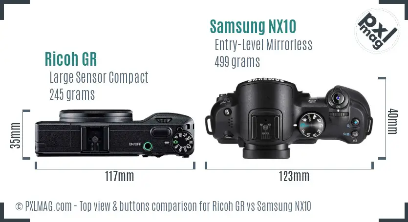 Ricoh GR vs Samsung NX10 top view buttons comparison