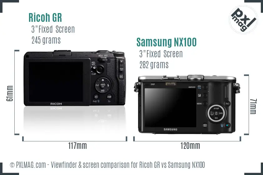 Ricoh GR vs Samsung NX100 Screen and Viewfinder comparison
