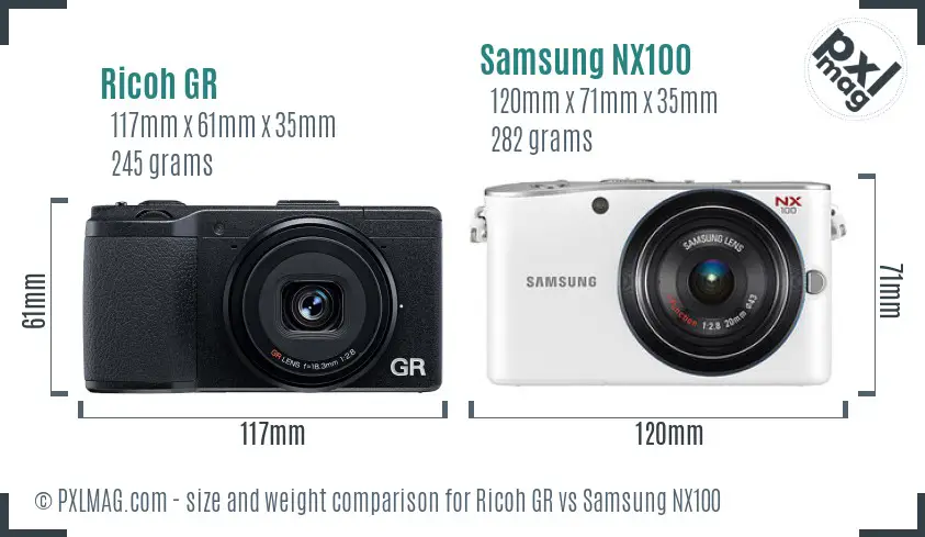 Ricoh GR vs Samsung NX100 size comparison
