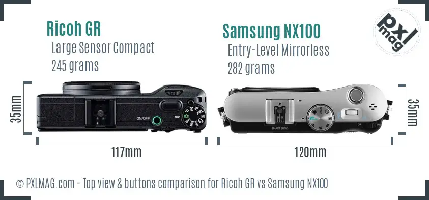 Ricoh GR vs Samsung NX100 top view buttons comparison