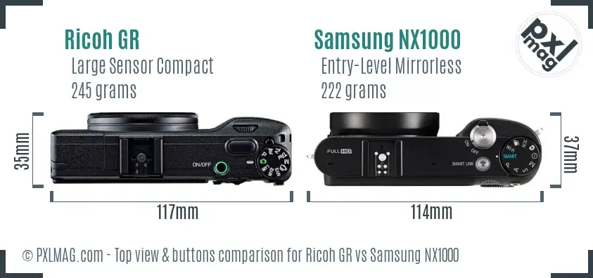 Ricoh GR vs Samsung NX1000 top view buttons comparison