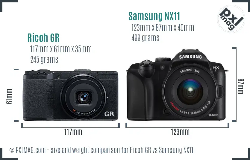 Ricoh GR vs Samsung NX11 size comparison