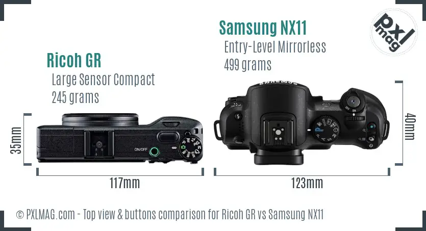 Ricoh GR vs Samsung NX11 top view buttons comparison