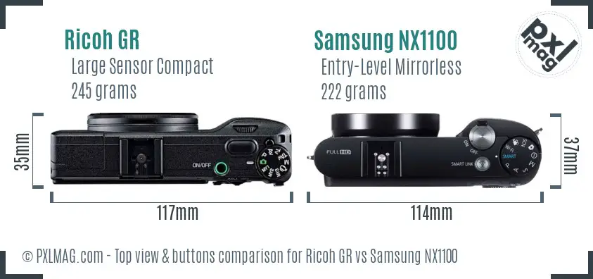 Ricoh GR vs Samsung NX1100 top view buttons comparison