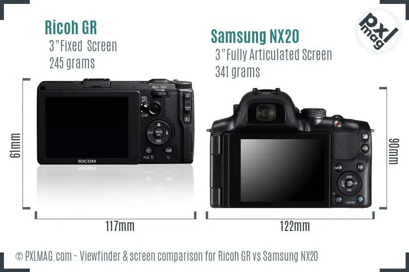 Ricoh GR vs Samsung NX20 Screen and Viewfinder comparison