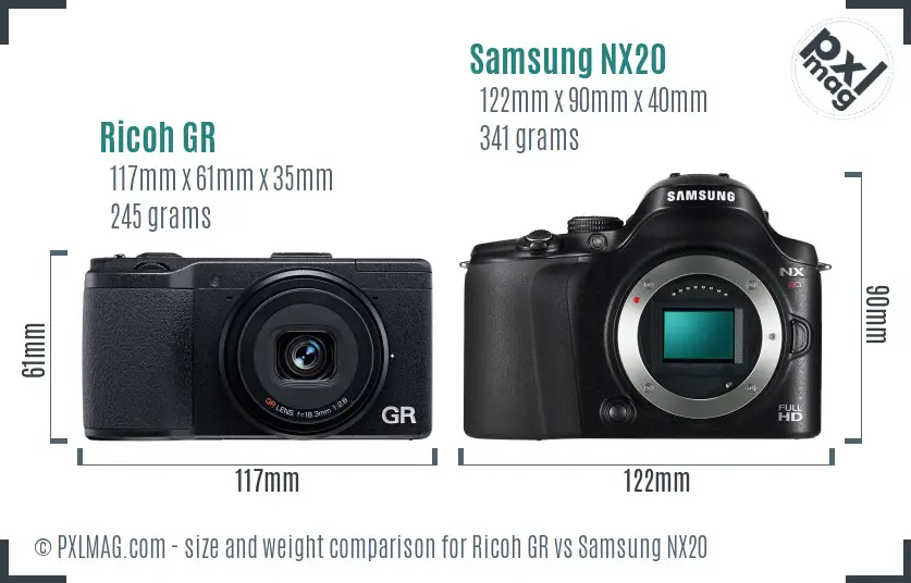 Ricoh GR vs Samsung NX20 size comparison