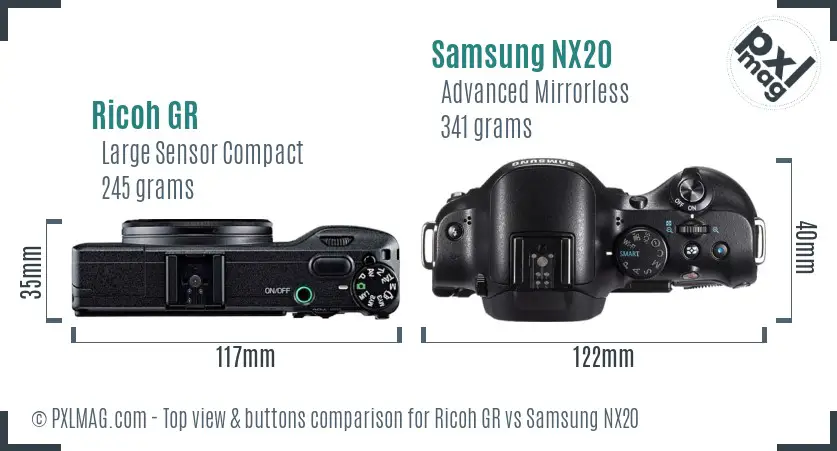 Ricoh GR vs Samsung NX20 top view buttons comparison