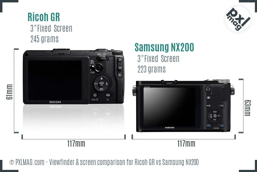 Ricoh GR vs Samsung NX200 Screen and Viewfinder comparison