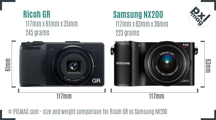 Ricoh GR vs Samsung NX200 size comparison