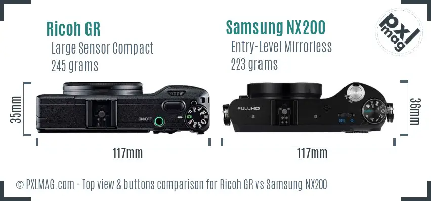 Ricoh GR vs Samsung NX200 top view buttons comparison