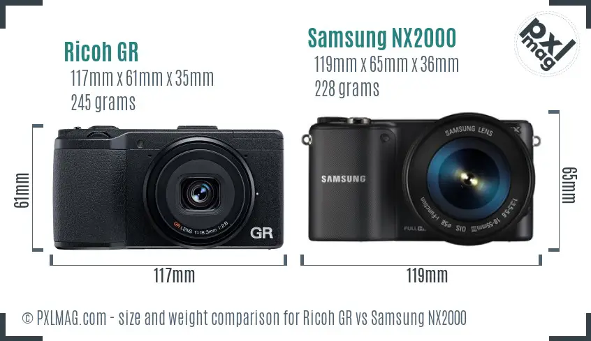 Ricoh GR vs Samsung NX2000 size comparison
