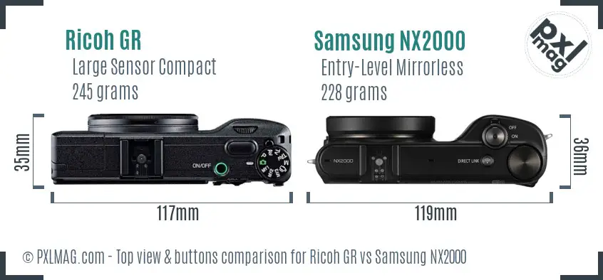 Ricoh GR vs Samsung NX2000 top view buttons comparison