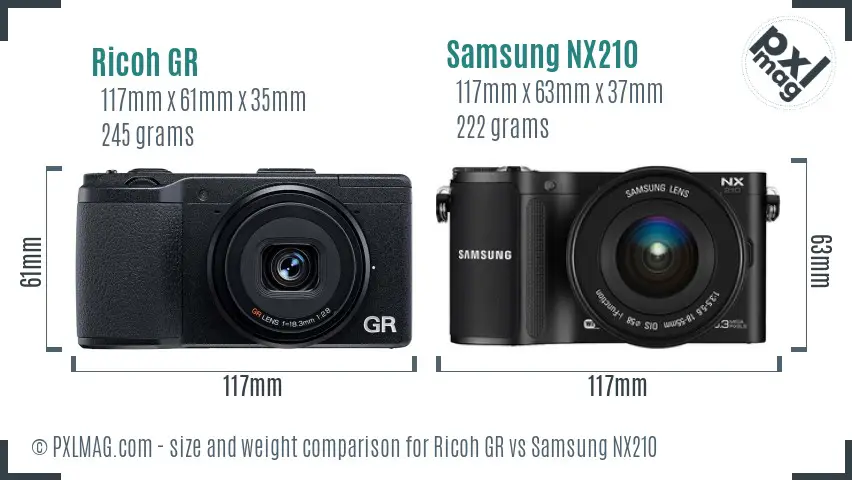 Ricoh GR vs Samsung NX210 size comparison